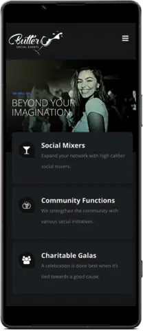 Butter Social Events Website - Mobile Version